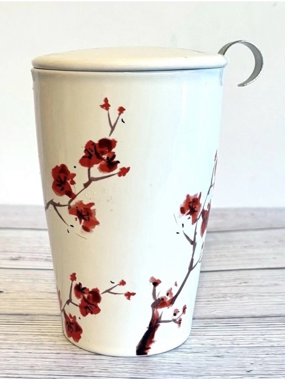 Tea Forté Cherry Blossom Ceramic Tea Mug with Lid & Stainless Steel Infuser